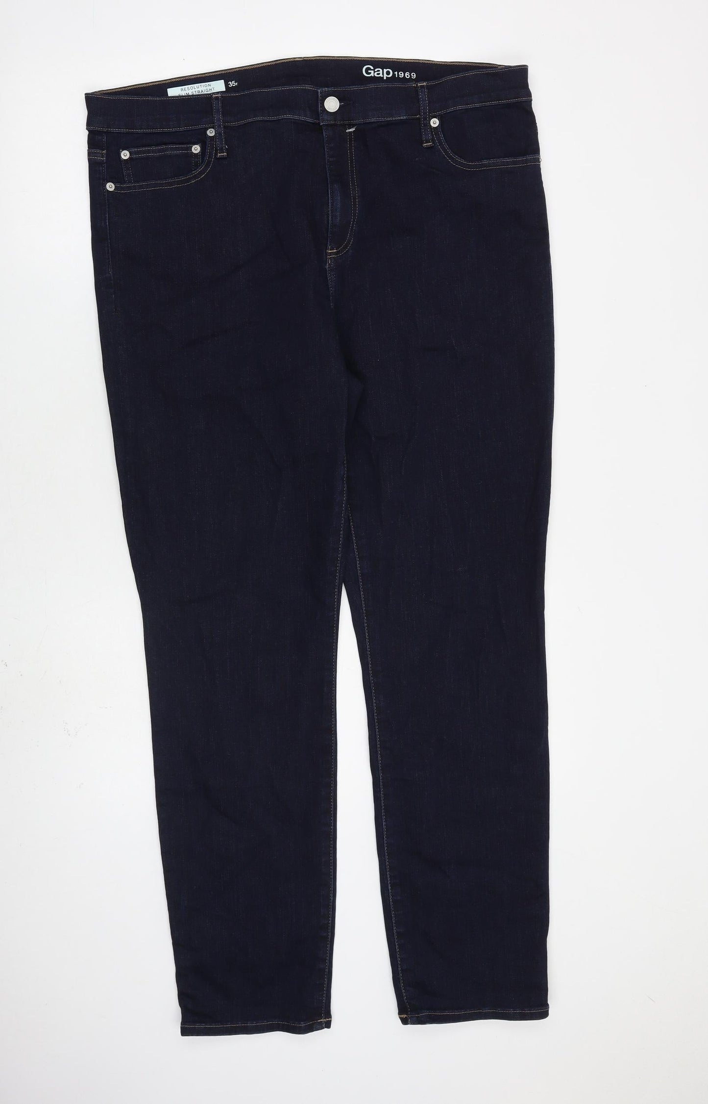 Gap Womens Blue Cotton Straight Jeans Size 35 in L32 in Regular Zip