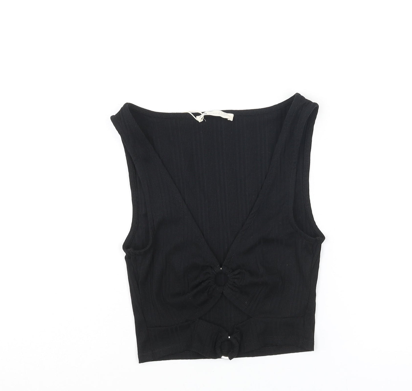 Stradivarius Womens Black Polyester Basic Tank Size S V-Neck