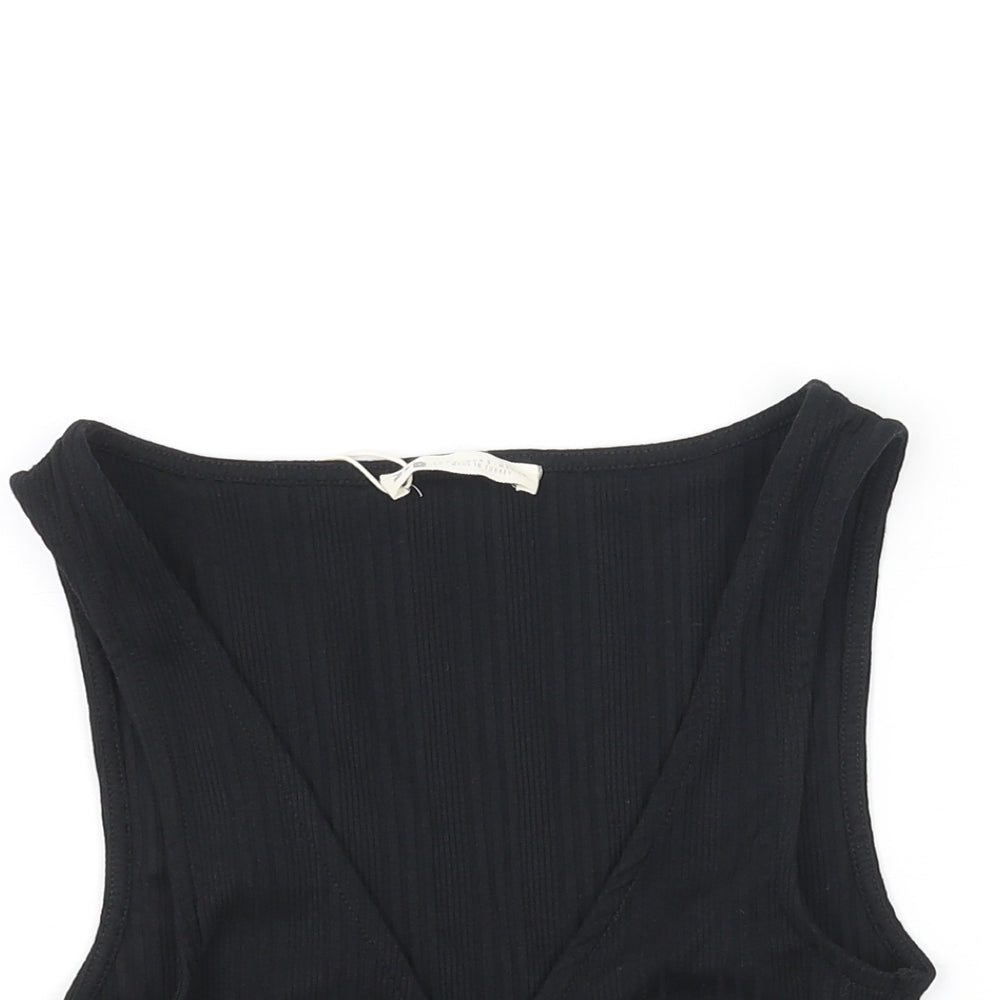 Stradivarius Womens Black Polyester Basic Tank Size S V-Neck