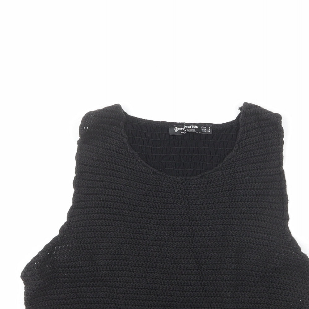 Stradivarius Womens Black Acrylic Basic T-Shirt Size S Scoop Neck