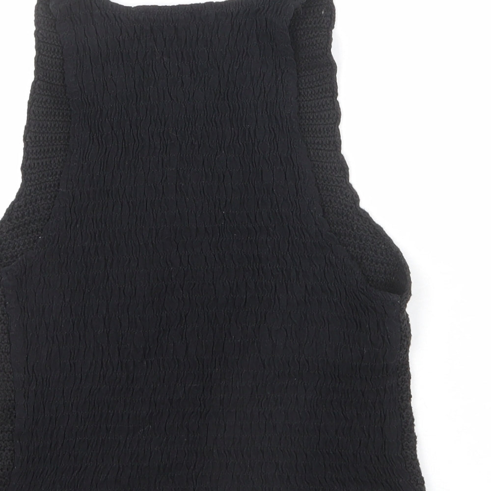 Stradivarius Womens Black Acrylic Basic T-Shirt Size S Scoop Neck