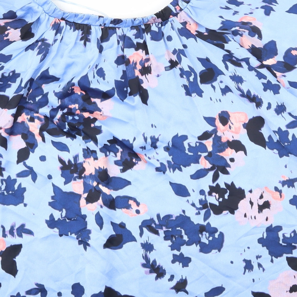 Marks and Spencer Womens Blue Floral Polyester Basic Blouse Size 16 Round Neck