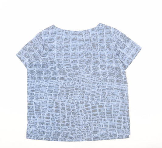 French Connection Womens Blue Geometric Polyester Basic T-Shirt Size M Round Neck