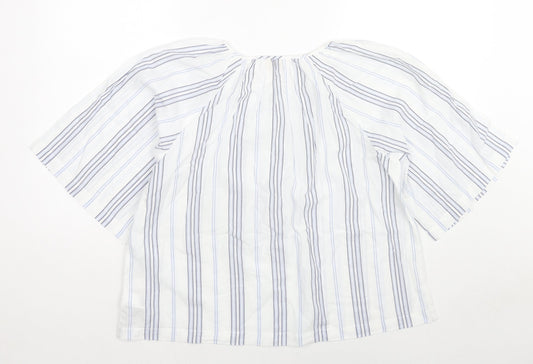 Gap Womens White Striped Cotton Basic Blouse Size S Round Neck