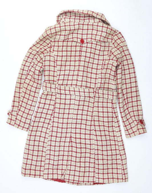 PACO Womens Beige Plaid Overcoat Coat Size S Button
