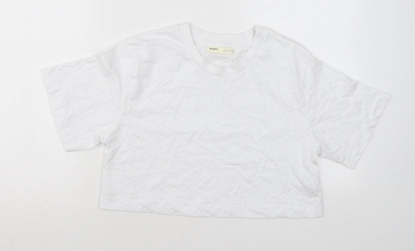 Pull&Bear Womens White Cotton Basic T-Shirt Size S Round Neck