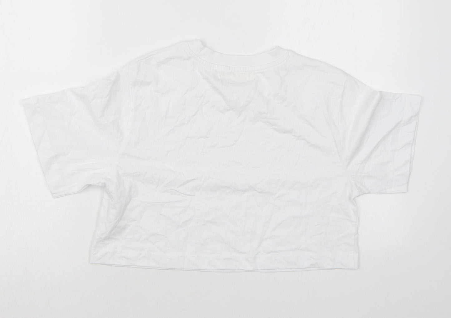 Pull&Bear Womens White Cotton Basic T-Shirt Size S Round Neck