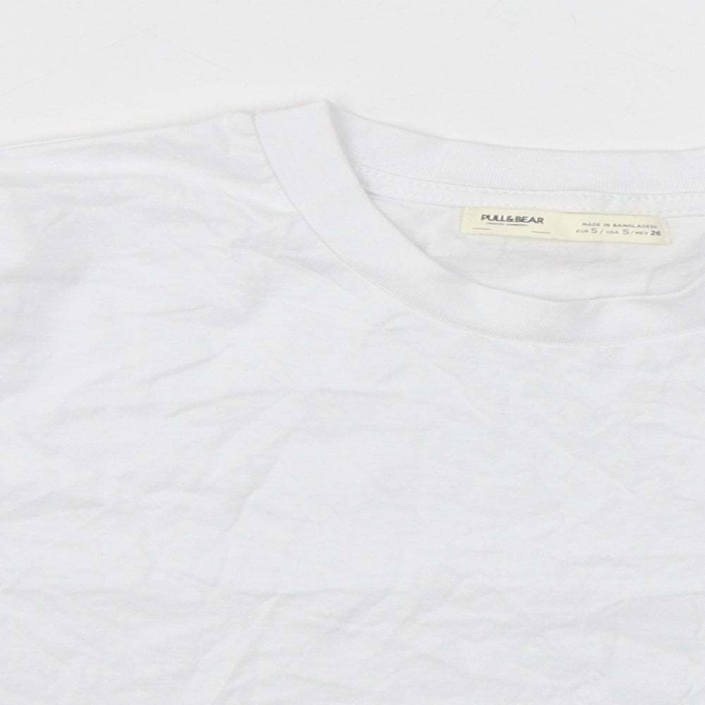 Pull&Bear Womens White Cotton Basic T-Shirt Size S Round Neck