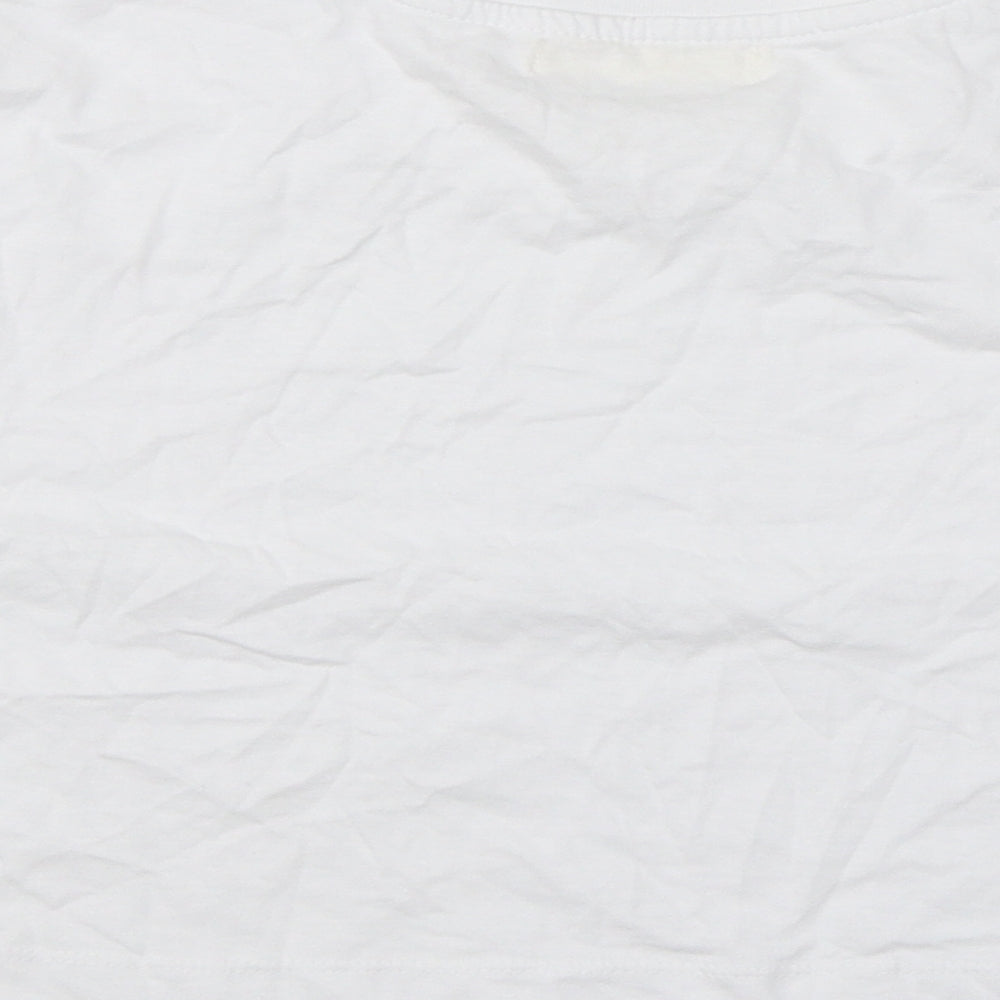 Pull&Bear Womens White Cotton Basic T-Shirt Size S Round Neck