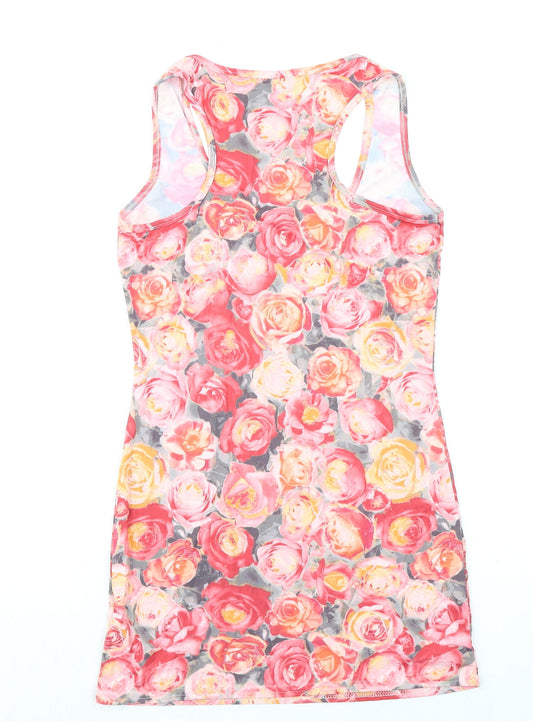 Cotton Candy Womens Multicoloured Floral Nylon Mini Size S Scoop Neck Pullover