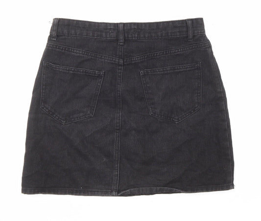 Denim & Co. Womens Black Cotton A-Line Skirt Size 10 Zip