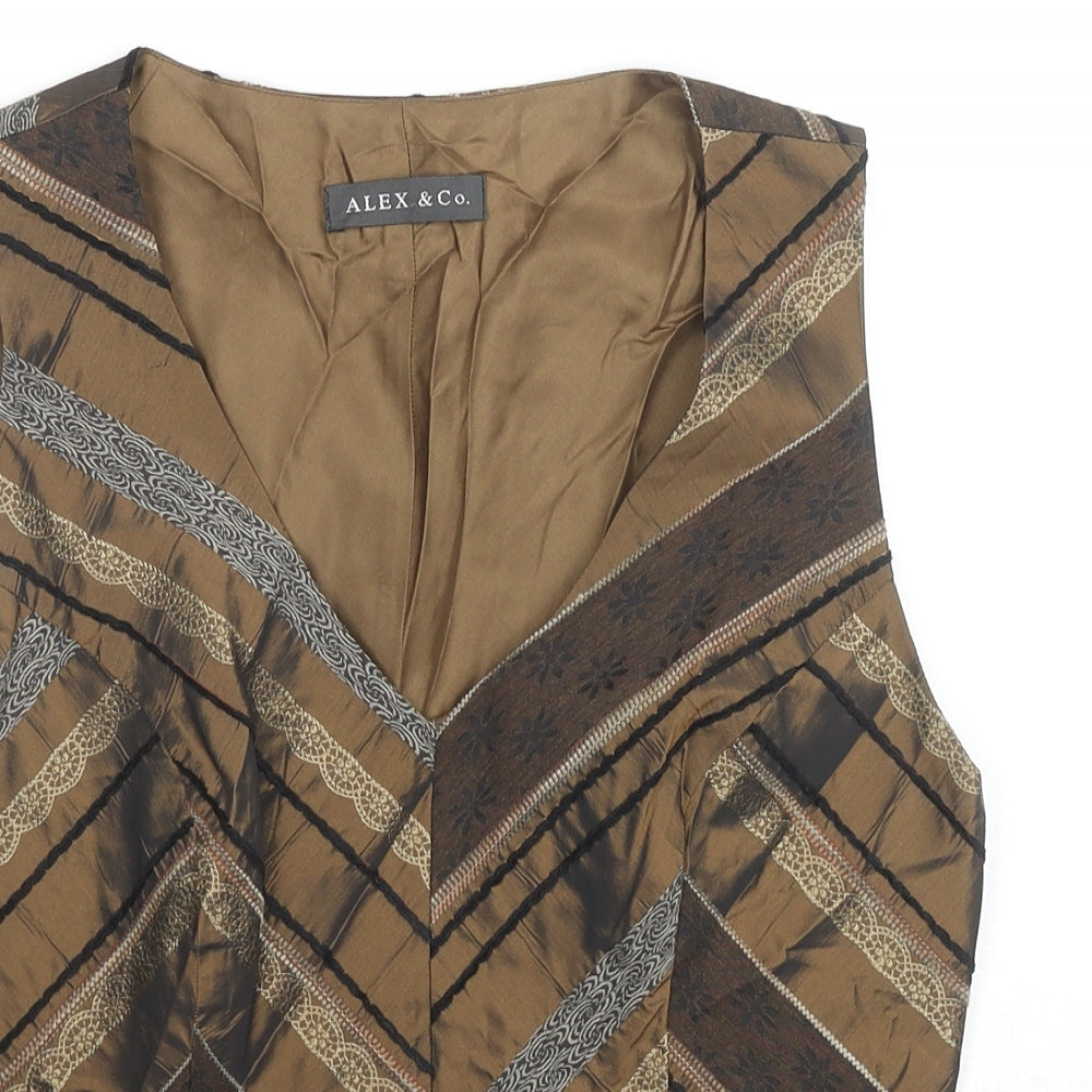 Alex & Co Womens Brown Striped Polyester Basic Blouse Size 12 V-Neck