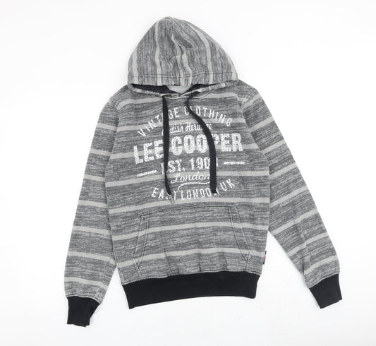 Lee Cooper Mens Grey Striped Cotton Pullover Hoodie Size XS