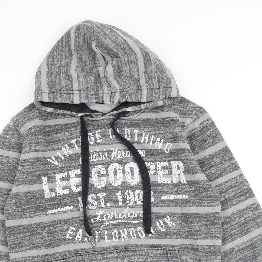 Lee Cooper Mens Grey Striped Cotton Pullover Hoodie Size XS