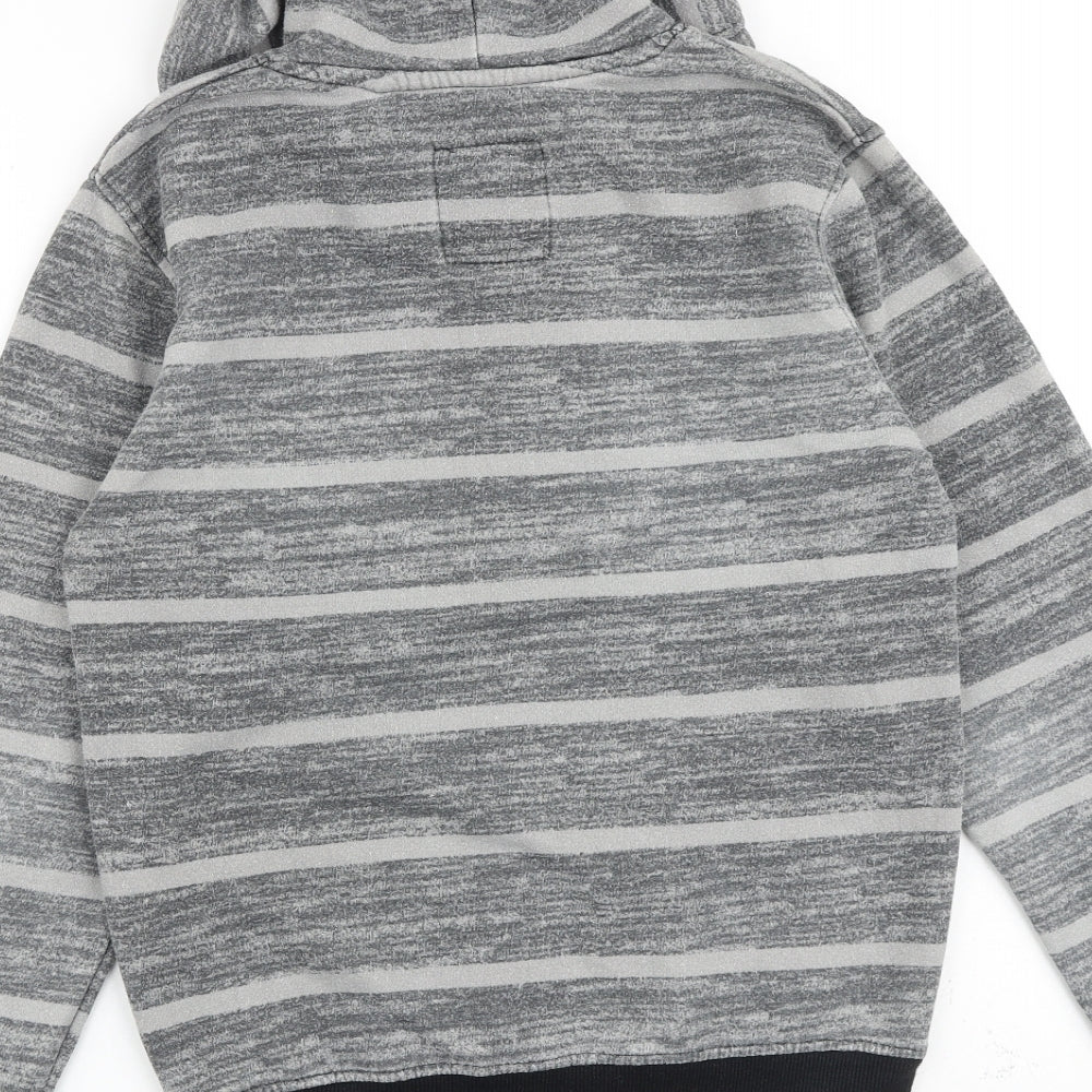 Brand and care label for Lee Cooper men’s grey striped cotton pullover hoodie, size XS