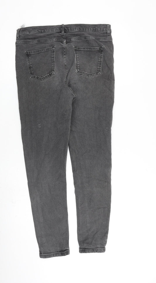 Marks and Spencer Womens Grey Cotton Skinny Jeans Size 14 L30 in Regular Zip