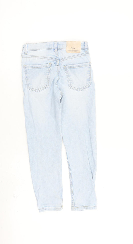 Zara Girls Blue 100% Cotton Boyfriend Jeans Size 7 Years Regular Zip
