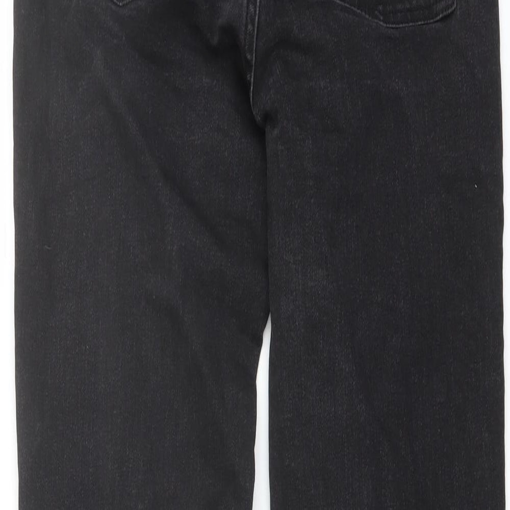 Brand and care label for Denim & Co. women’s grey cotton straight jeans, size UK 4, 28-inch leg regular button
