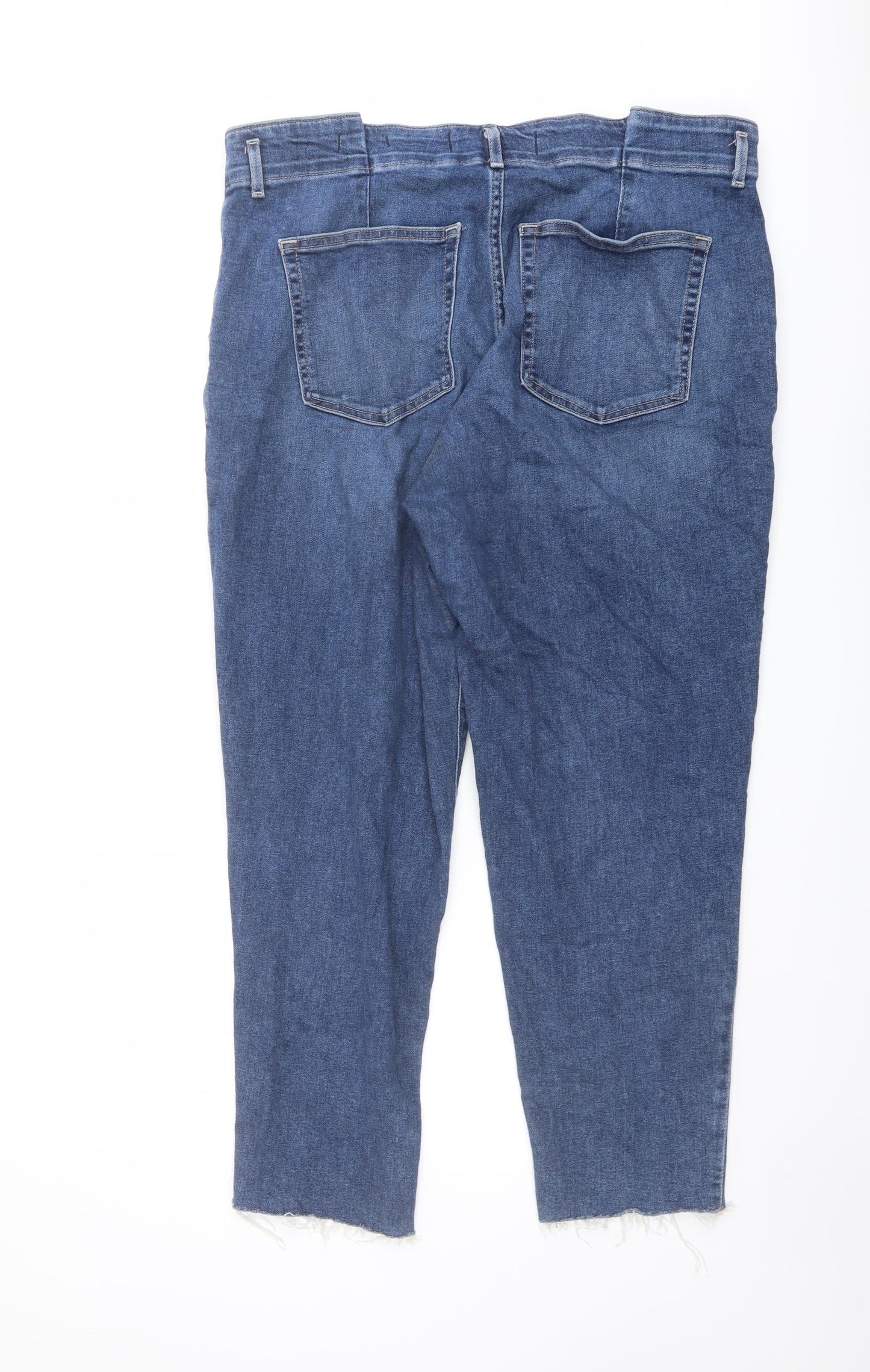Hollister Womens Blue Cotton Tapered Jeans Size 32 in L27 in Regular Button - Paperbag Waist Raw Hem
