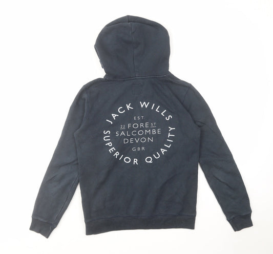 Jack Wills Womens Blue Cotton Pullover Hoodie Size 8 Pullover - Front & Back Logo Drawstring Pocket