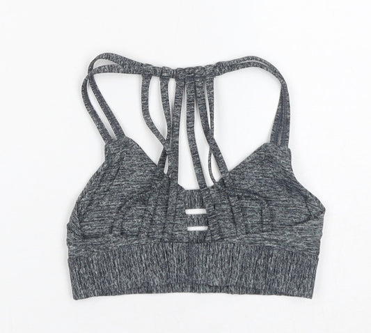 PINK Womens Grey Geometric Polyamide Cropped Tank Size XS V-Neck Pullover