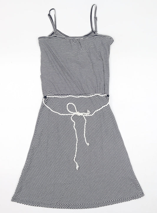 Don't Ask Amanda Womens Blue Striped Cotton A-Line Size S Scoop Neck Pullover