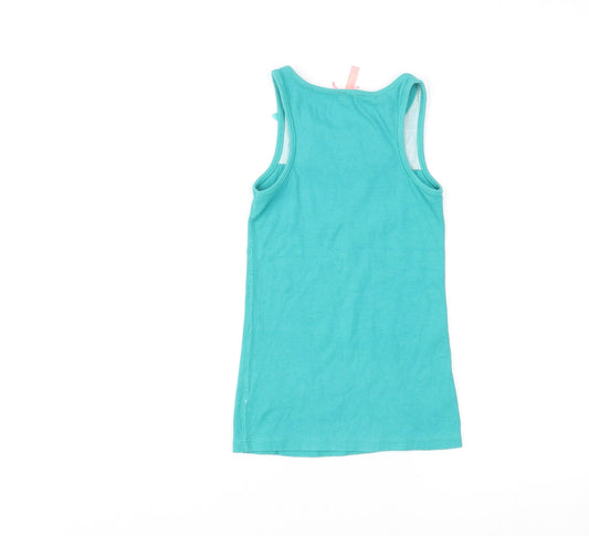 NEXT Girls Green Cotton Basic Tank Size 7 Years Round Neck Pullover