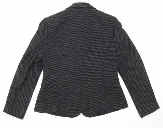CC Womens Black Geometric Jacket Blazer Size 14 Button