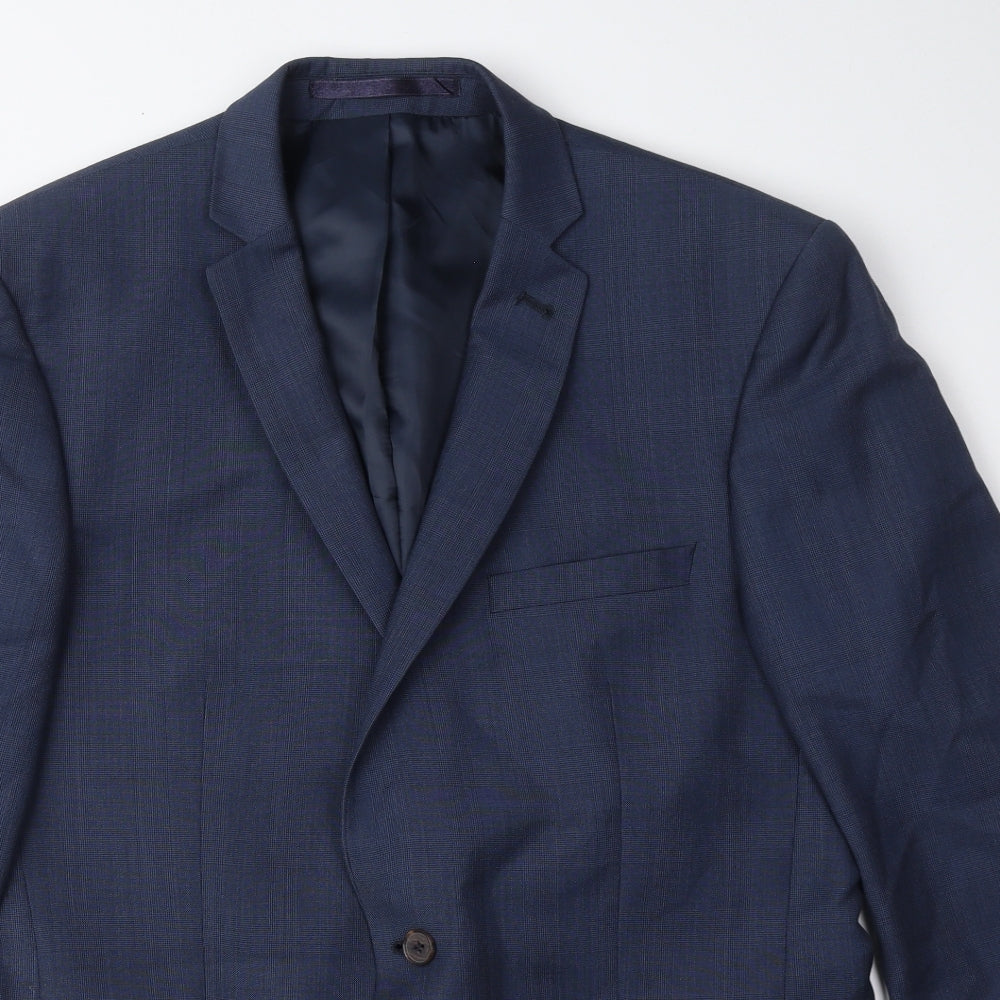 Racing Green Mens Blue Check Wool Jacket Suit Jacket Size 40 Regular