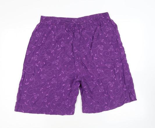 Country Casuals Womens Purple Floral Cupro Basic Shorts Size L L8 in Regular Pull On