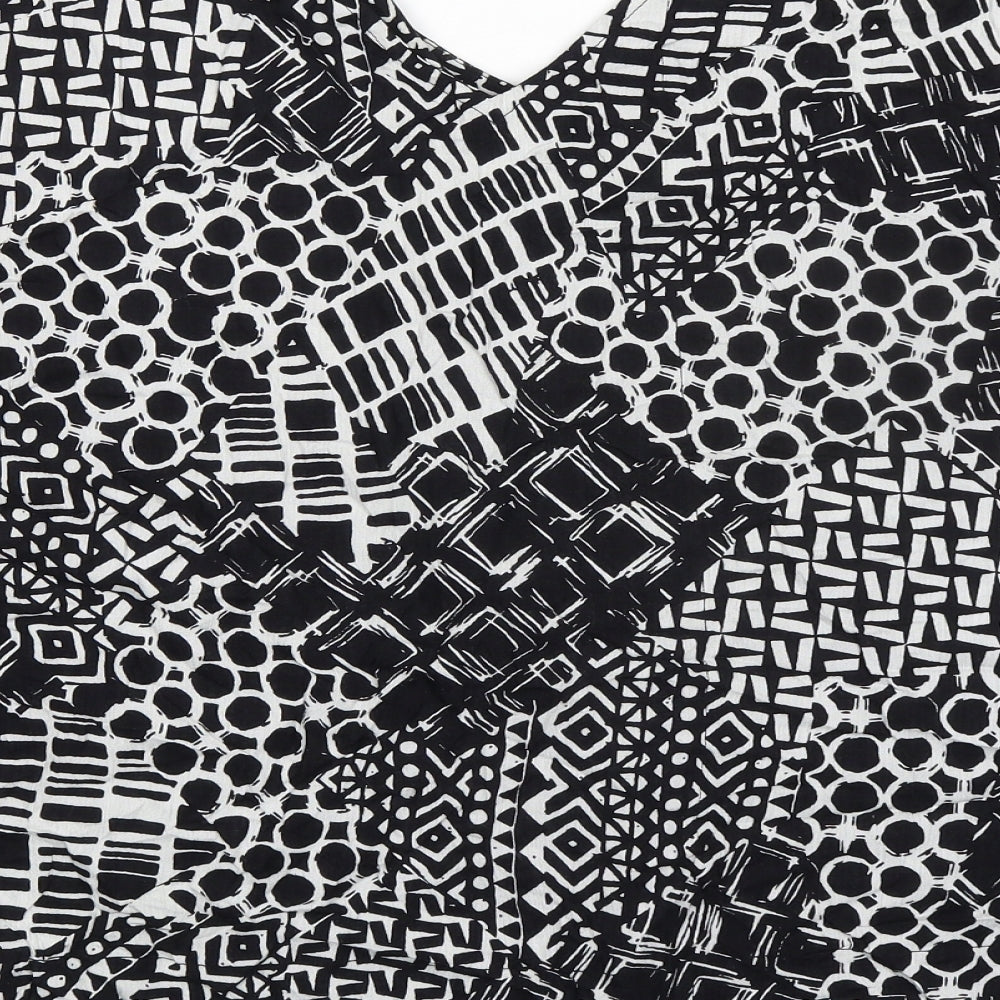 M&Co Womens Black Geometric Viscose Basic Blouse Size 24 V-Neck