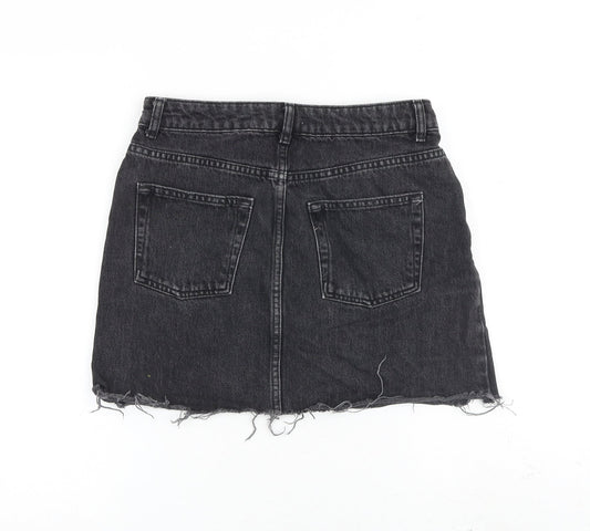 Topshop Womens Grey Cotton Mini Skirt Size 10 Zip - Distressed look