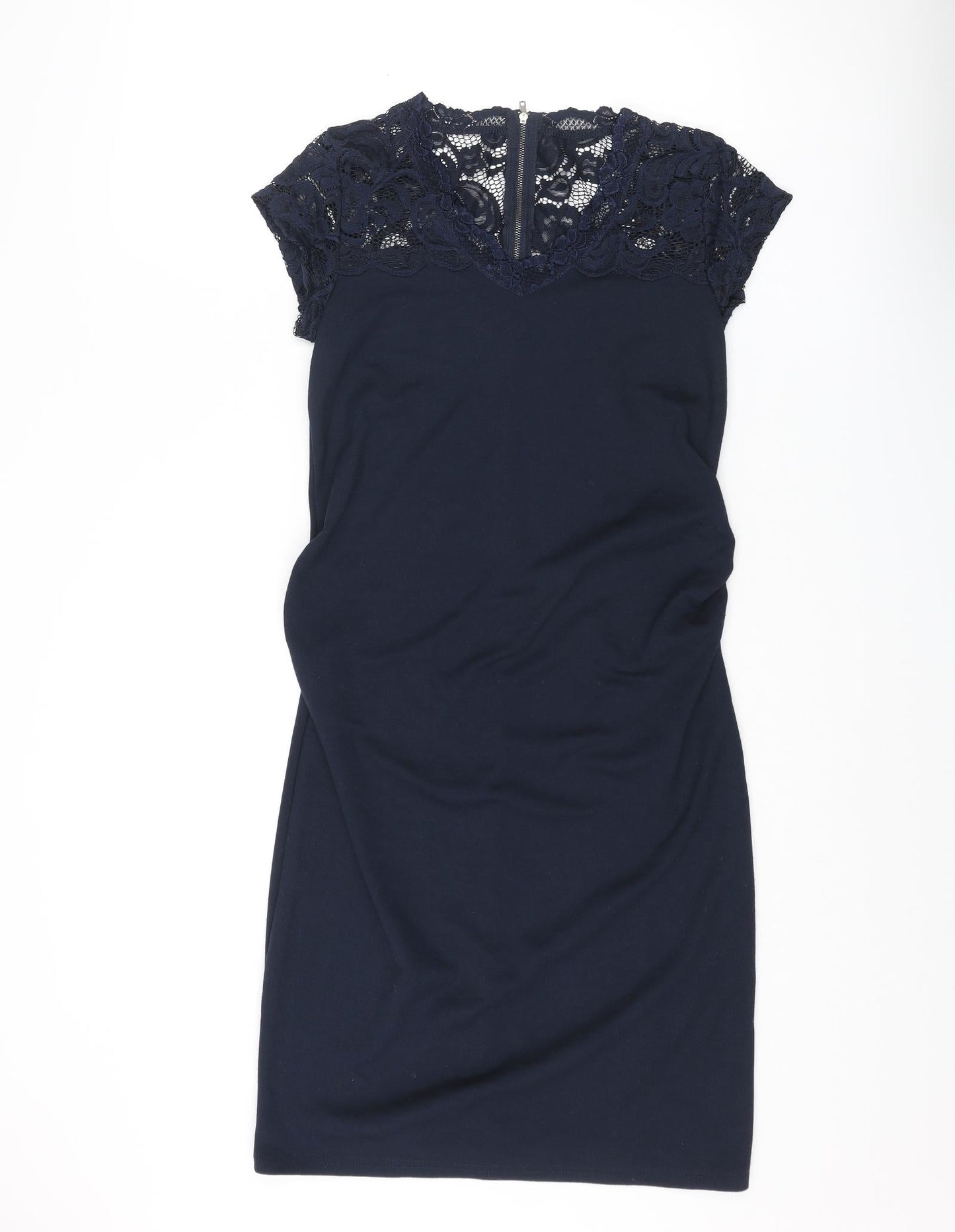 mamalicious Womens Blue Polyester Pencil Dress Size S V-Neck Zip - Lace Top