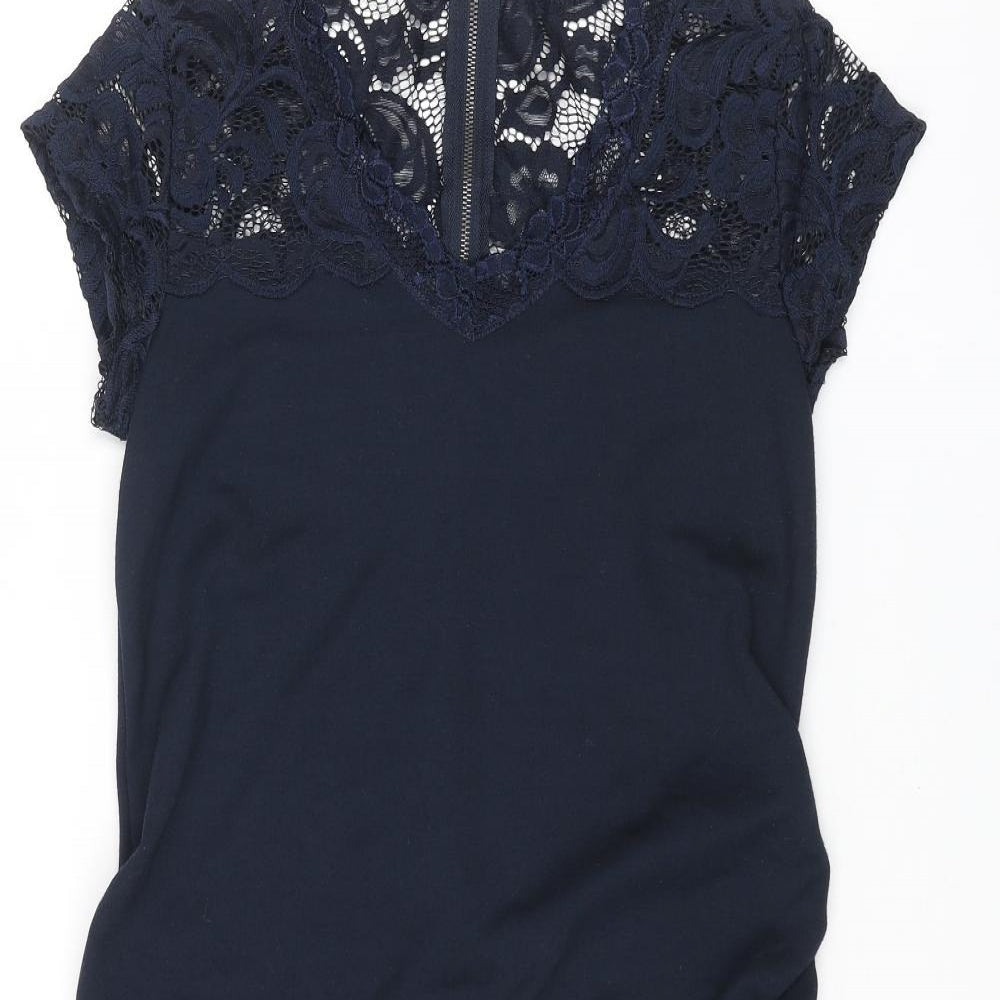 mamalicious Womens Blue Polyester Pencil Dress Size S V-Neck Zip - Lace Top