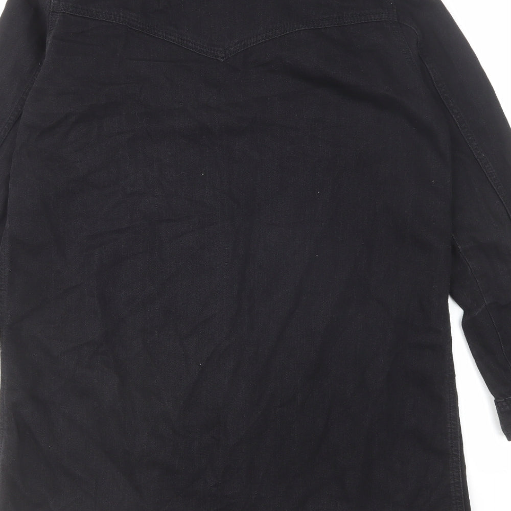Brand and care label for Denim & Co. women’s black cotton shirt dress, size UK 10, collared button