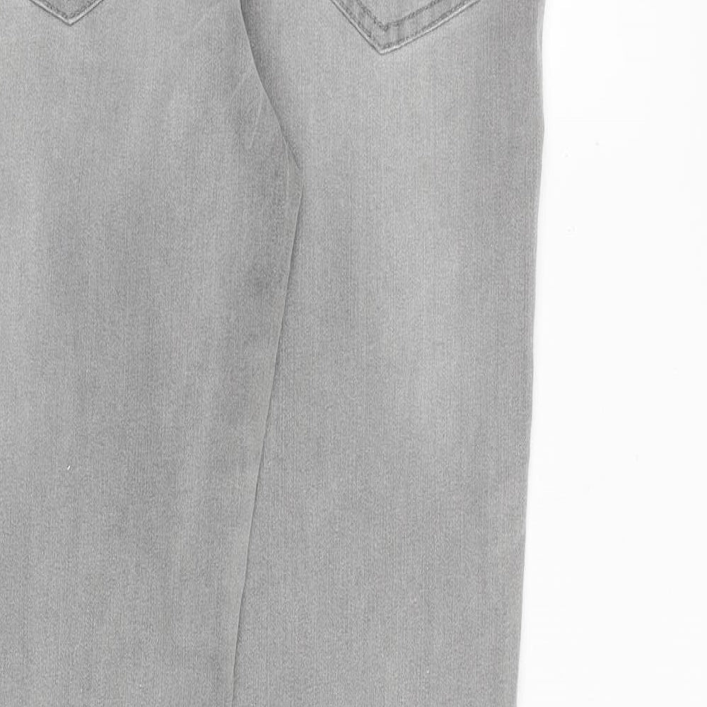 Brand and care label for Denim & Co. women’s grey cotton straight jeans, size UK 8, 29-inch leg regular zip