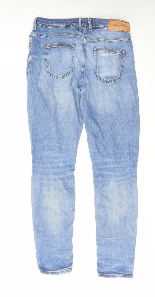 River Island Mens Blue Cotton Straight Jeans Size 30 in L32 in Regular Zip