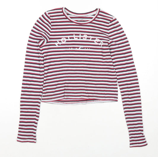 Hollister Womens Red Round Neck Striped Cotton Pullover Jumper Size M