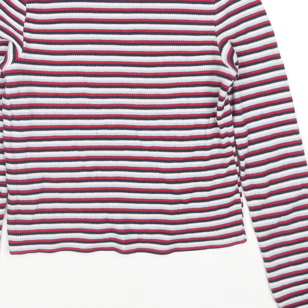 Hollister Womens Red Round Neck Striped Cotton Pullover Jumper Size M