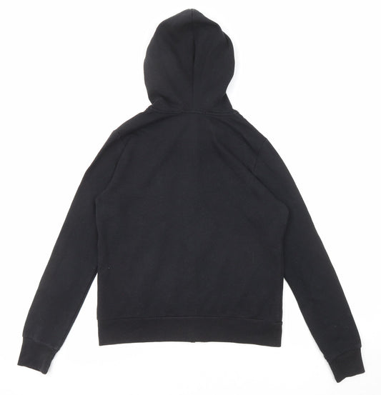 Active USA Womens Black Herringbone Cotton Full Zip Hoodie Size S Zip