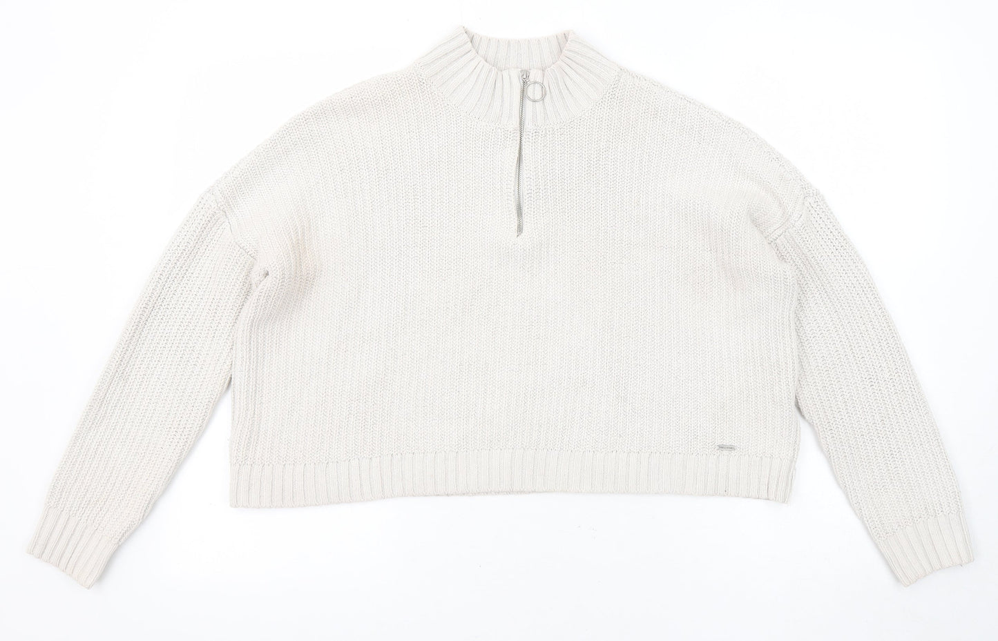 Hollister Womens Grey Mock Neck Cotton Pullover Jumper Size M