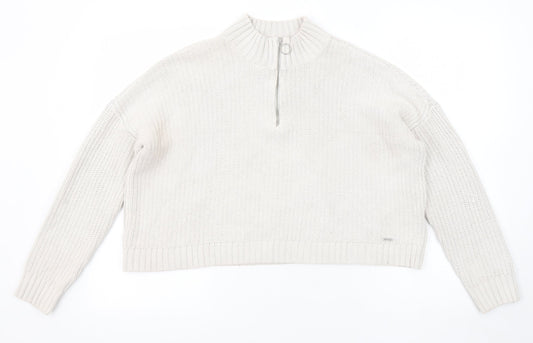 Hollister Womens Grey Mock Neck Cotton Pullover Jumper Size M