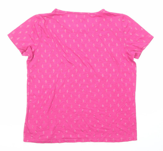 Anna Rose Womens Pink Floral Polyester Basic T-Shirt Size M Roll Neck