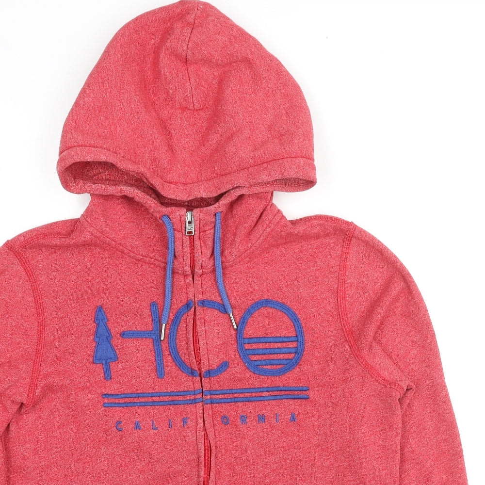 Hollister Mens Red Cotton Full Zip Hoodie Size S - Logo, Pocket, Drawstring