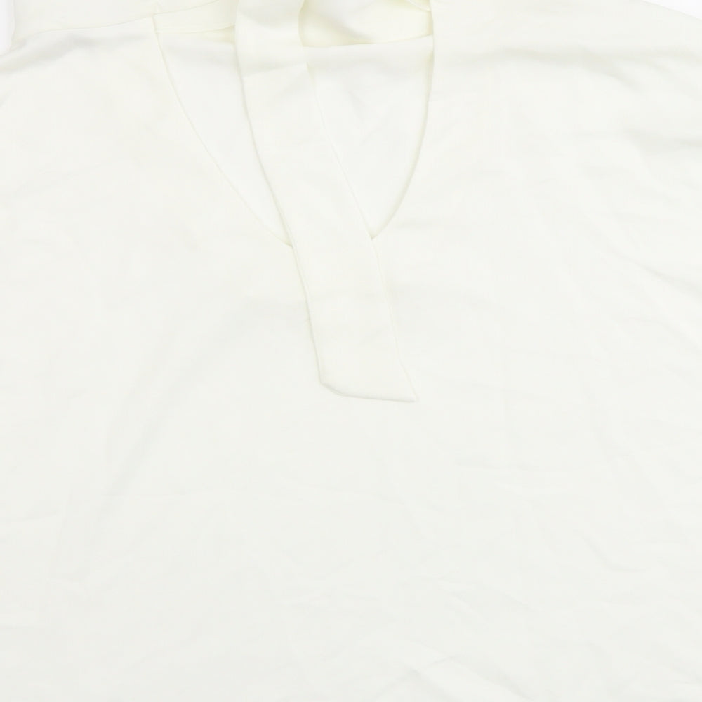Zara Womens Ivory Polyester Basic T-Shirt Size L Cowl Neck