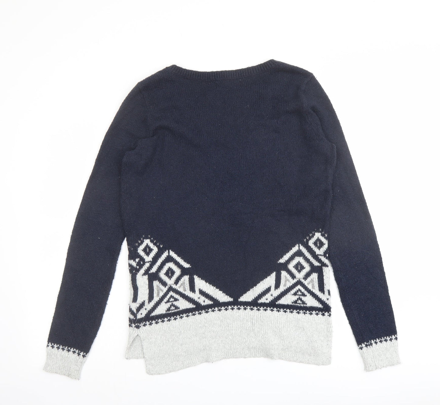 Hollister Womens Blue V-Neck Cotton Pullover Jumper Size M - Geometric Print