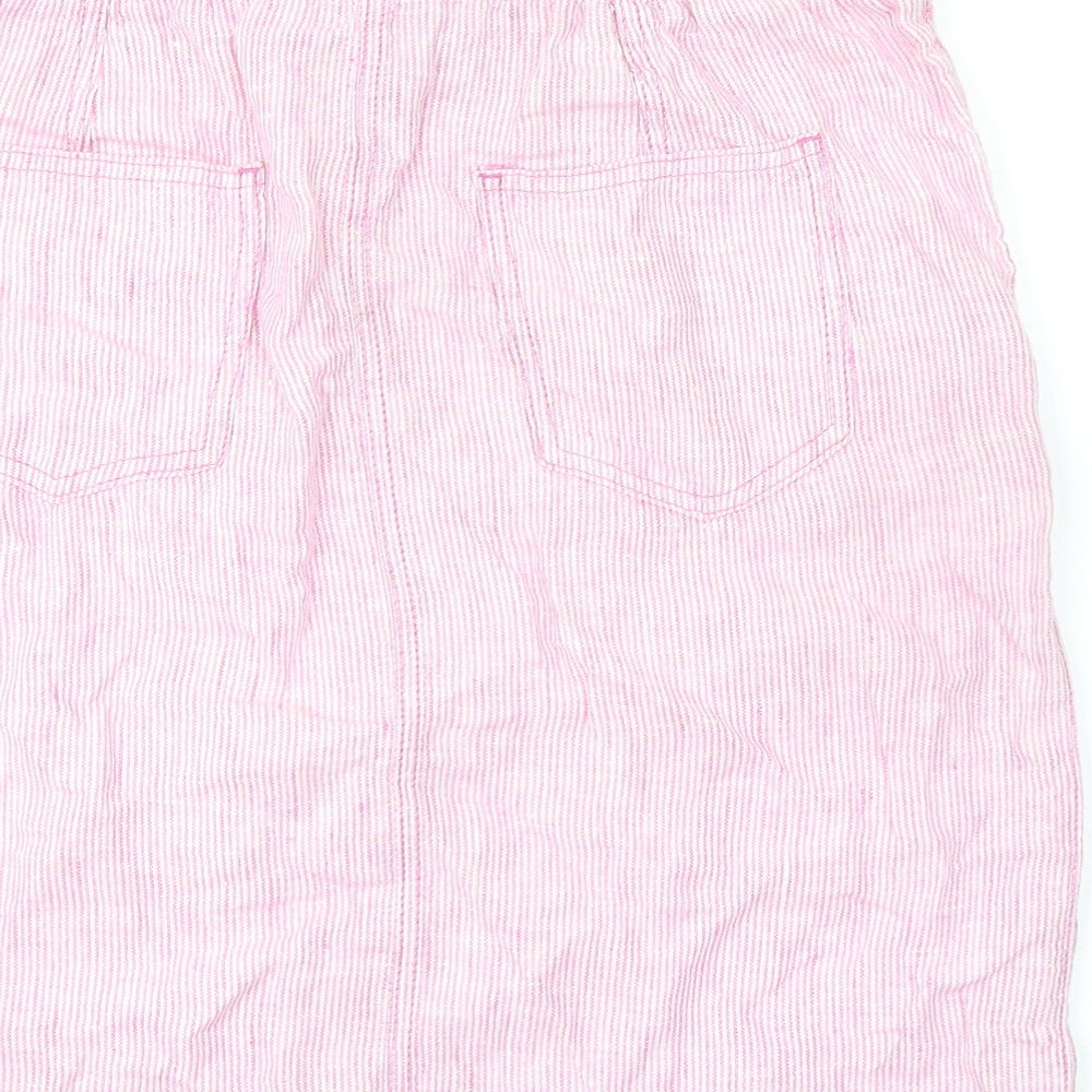 Marks and Spencer Womens Pink Striped Flax A-Line Skirt Size 12 Tie