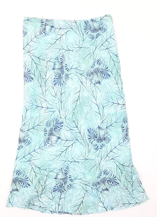 Cotswold Collections Womens Blue Geometric Linen A-Line Skirt Size 14 Zip