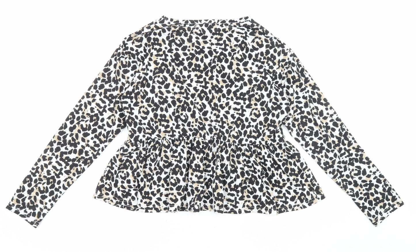 Wednesday's Girl Womens Beige Animal Print Polyester Basic T-Shirt Size M Round Neck - Leopard Print