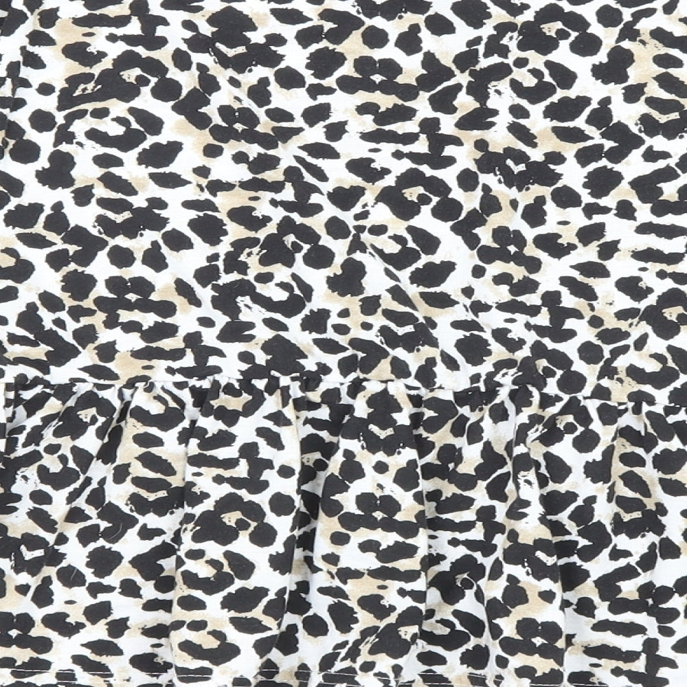 Wednesday's Girl Womens Beige Animal Print Polyester Basic T-Shirt Size M Round Neck - Leopard Print